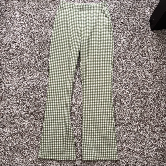 Urban Outfitters Pants - URBAN OUTFITTERS GREEN CHECKERED PLAID PANTS HIGH WAISTED FLARE